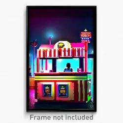 Pixel Art Poster - Creepy Burger Stand (8 Bit Psychedelic Video Game Print)