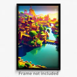 Pixel Art Poster - Attractive Settlement (8 Bit Psychedelic Video Game Print)