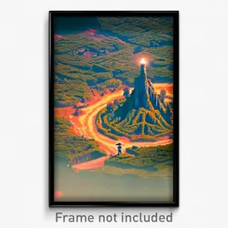 Pixel Art Poster - Frightening Land (8 Bit Psychedelic Trippy Video Game Print)