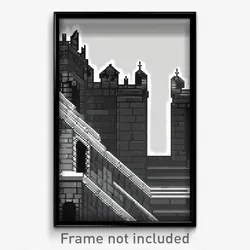 Pixel Art Poster - Colorless Battlements (8 Bit Psychedelic Video Game Print)