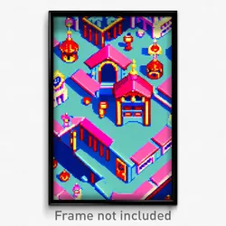 Pixel Art Poster - Graceful Cartoon Architecture (8 Bit Video Game Print)