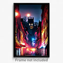 Pixel Art Poster - Haunted French City (8 Bit Psychedelic Video Game Print)