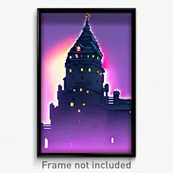 Pixel Art Poster - Animated Tower (8 Bit Psychedelic Trippy Video Game Print)