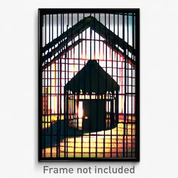 Pixel Art Poster - Digital Wire Frame Coop (8 Bit Psychedelic Video Game Print)
