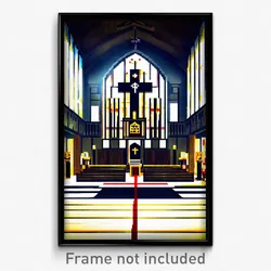 Pixel Art Poster - Creepy Synagogue (8 Bit Psychedelic Trippy Video Game Print)
