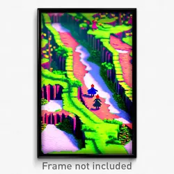 Pixel Art Poster - Whimsical Trenches (8 Bit Psychedelic Video Game Print)