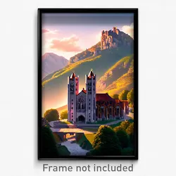 Pixel Art Poster - Mountainous Abbey (8 Bit Psychedelic Trippy Video Game Print)