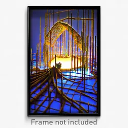Pixel Art Poster - Complex Wire Frame Reef (8 Bit Psychedelic Video Game Print)