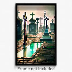 Pixel Art Poster - Liquid Cemetery (8 Bit Psychedelic Trippy Video Game Print)