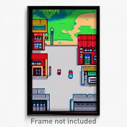 Pixel Art Poster - Little Town (8 Bit Psychedelic Trippy Weird Video Game Print)
