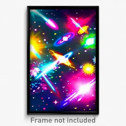 Pixel Art Poster - Colorful Galaxy Battle (8 Bit Psychedelic Video Game Print)