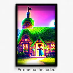 Pixel Art Poster - Sweet Cottage (8 Bit Psychedelic Trippy Video Game Print)