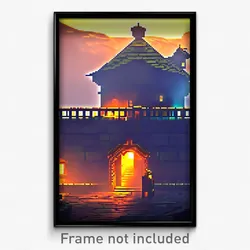 Pixel Art Poster - Nocturnal Fort (8 Bit Psychedelic Trippy Video Game Print)
