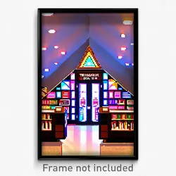 Pixel Art Poster - Triangular Book Store (8 Bit Psychedelic Video Game Print)