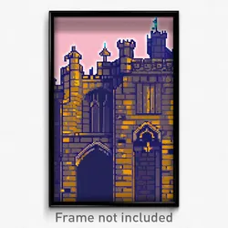 Pixel Art Poster - Detailed Battlements (8 Bit Psychedelic Video Game Print)
