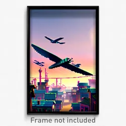 Pixel Art Poster - Flying Shantytown (8 Bit Psychedelic Trippy Video Game Print)
