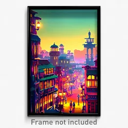 Pixel Art Poster - Quaint Exotic City (8 Bit Psychedelic Video Game Print)