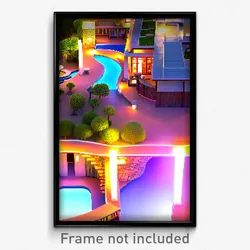 Pixel Art Poster - Curvy Villa (8 Bit Psychedelic Trippy Weird Video Game Print)