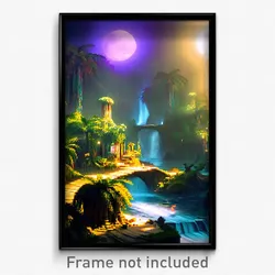Pixel Art Poster - Nocturnal Exotic Area (8 Bit Psychedelic Video Game Print)