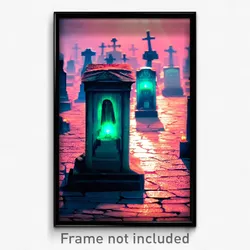 Pixel Art Poster - Liquid Cemetery (8 Bit Psychedelic Trippy Video Game Print)