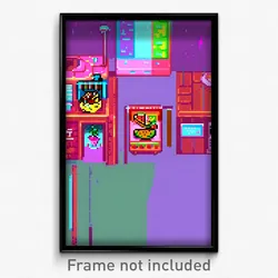 Pixel Art Poster - Glitch Art Pizza Shop (8 Bit Psychedelic Video Game Print)