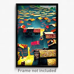 Pixel Art Poster - Cavernous Village (8 Bit Psychedelic Trippy Video Game Print)