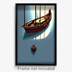 Pixel Art Poster - Warlike Boat (8 Bit Psychedelic Trippy Video Game Print)