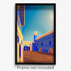 Pixel Art Poster - Blue Fort (8 Bit Psychedelic Trippy Weird Video Game Print)
