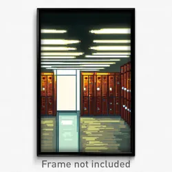 Pixel Art Poster - Bronze Locker Room (8 Bit Psychedelic Video Game Print)
