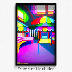 Pixel Art Poster - Colorful Shelter (8 Bit Psychedelic Trippy Video Game Print)