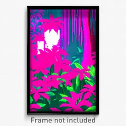 Pixel Art Poster - Pink Jungle (8 Bit Psychedelic Trippy Weird Video Game Print)