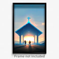 Pixel Art Poster - Sky Blue Sanctuary (8 Bit Psychedelic Video Game Print)
