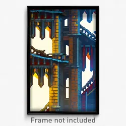 Pixel Art Poster - Exotic Battlements (8 Bit Psychedelic Video Game Print)