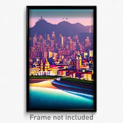 Pixel Art Poster - Wavy Spanish City (8 Bit Psychedelic Trippy Video Game Print)