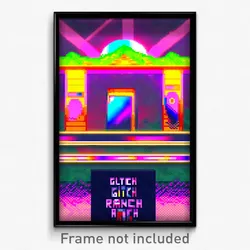 Pixel Art Poster - Glitch Art Ranch (8 Bit Psychedelic Trippy Video Game Print)