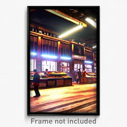 Pixel Art Poster - Realistic Marketplace (8 Bit Psychedelic Video Game Print)