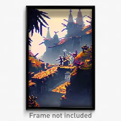 Pixel Art Poster - Thorny Settlement (8 Bit Psychedelic Trippy Video Game Print)