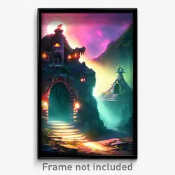 Pixel Art Poster - Haunted Cavern (8 Bit Psychedelic Trippy Video Game Print)