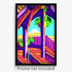 Pixel Art Poster - Fruity Anime Architecture (8 Bit Video Game Print)