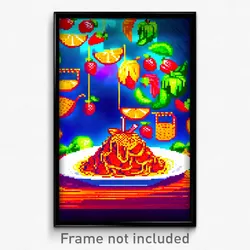Pixel Art Poster - Fruity Spaghetti (8 Bit Psychedelic Trippy Video Game Print)