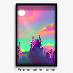 Pixel Art Poster - Familiar Dreamscape (8 Bit Psychedelic Video Game Print)