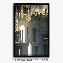 Pixel Art Poster - Secret Battlements (8 Bit Psychedelic Video Game Print)