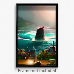 Pixel Art Poster - Crazy Tsunami (8 Bit Psychedelic Trippy Video Game Print)
