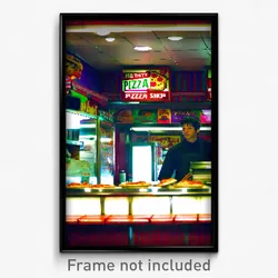 Pixel Art Poster - Whopping Pizza Shop (8 Bit Psychedelic Video Game Print)