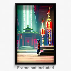 Pixel Art Poster - Dim Shrine (8 Bit Psychedelic Trippy Weird Video Game Print)