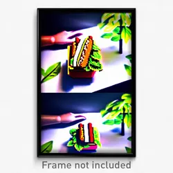 Pixel Art Poster - Leafy Hot Dog (8 Bit Psychedelic Trippy Video Game Print)