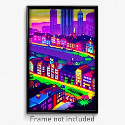 Pixel Art Poster - Shiny European City (8 Bit Psychedelic Video Game Print)