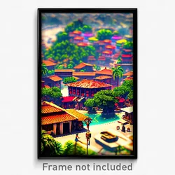 Pixel Art Poster - Realistic Exotic Town (8 Bit Psychedelic Video Game Print)