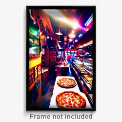 Pixel Art Poster - Stunning Pizza Shop (8 Bit Psychedelic Video Game Print)