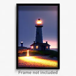 Pixel Art Poster - Nocturnal Lighthouse (8 Bit Psychedelic Video Game Print)